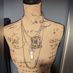 Multilayer Silver Metal Chain Zipper Necklace